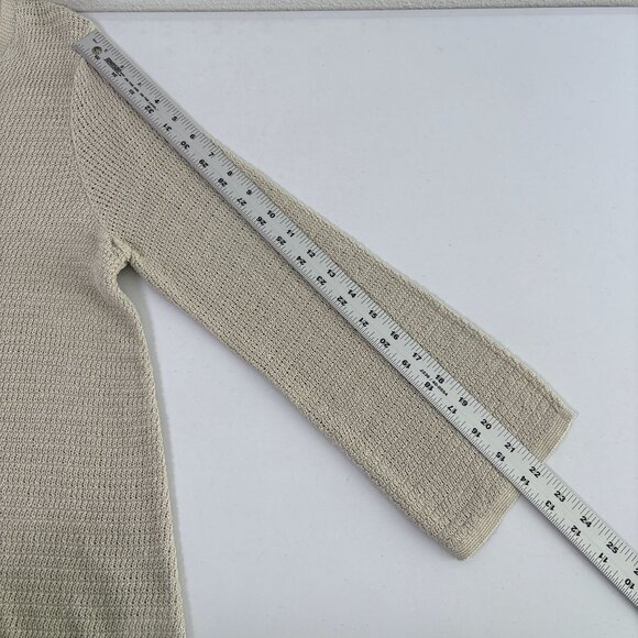 J Jill Open Knit Sweater Size L Truffle Tan V Neck Linen Blend Lagenlook NWT - Picture 11 of 13